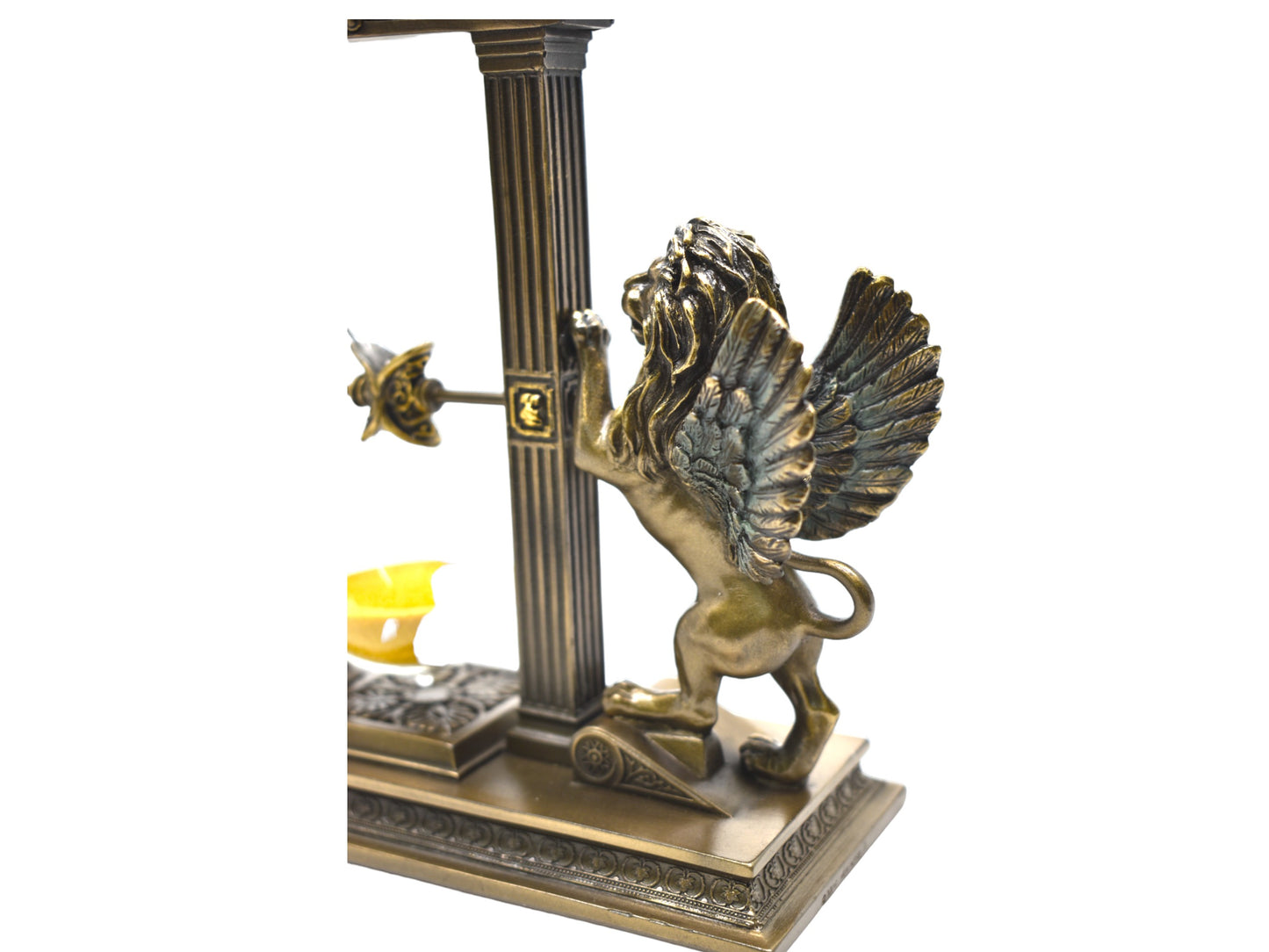 Kanatlı Aslan Kum Saati Cold Cast Resin El Boyaması Dekoratif Obje 21 cm