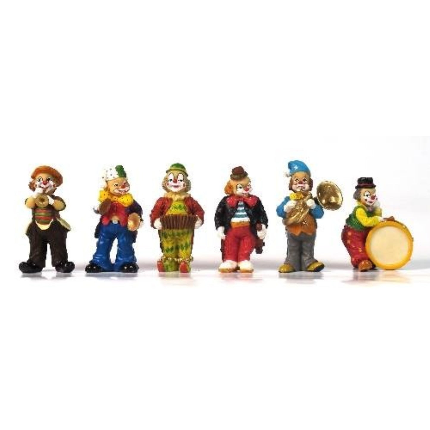 Altılı Palyaço Biblo Seti – Renkli Müzisyen Palyaço Figürleri 8 cm