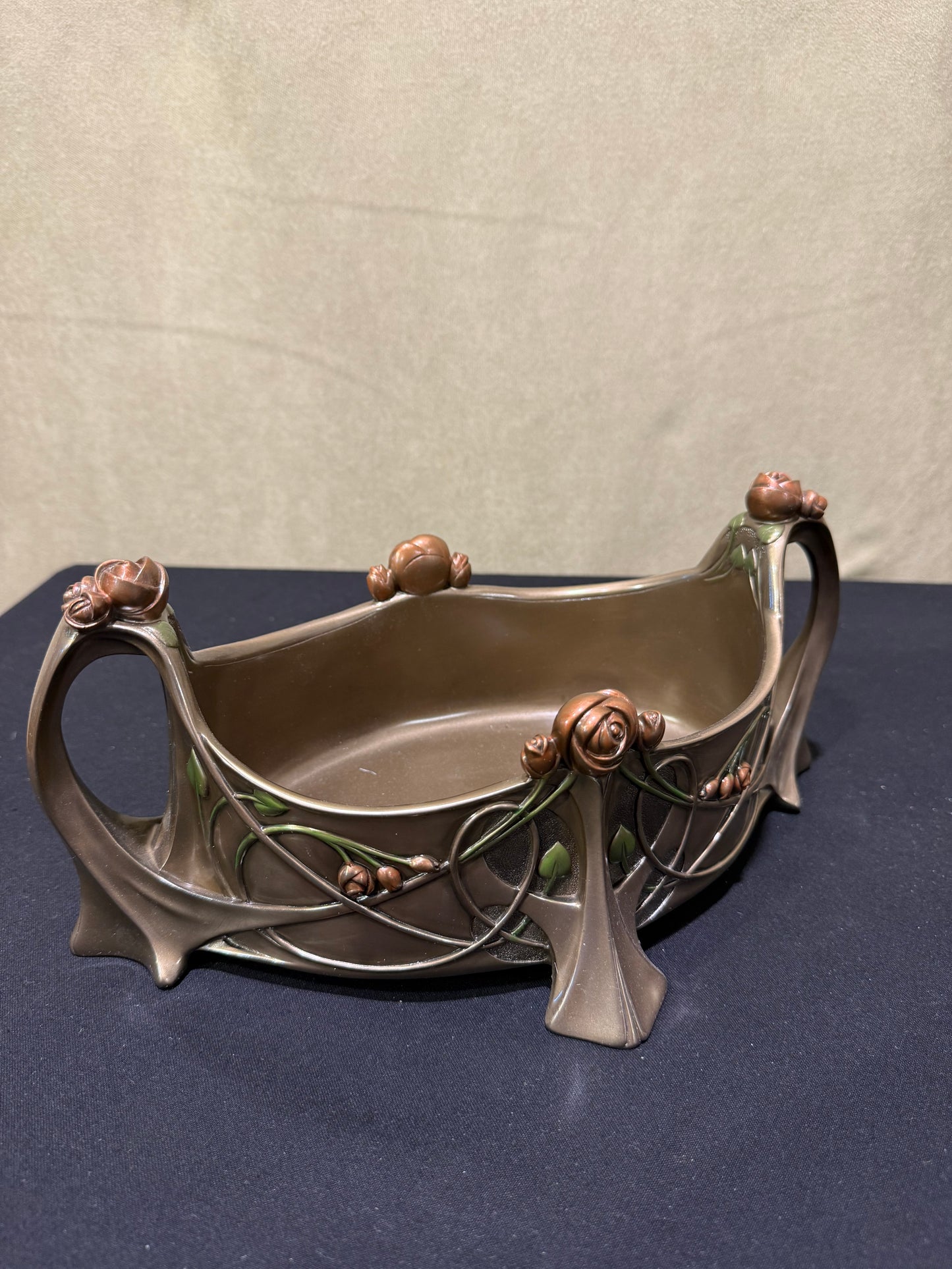 Çiçekli Dekoratif Bowl | Art Nouveau Meyvelik ve Sunum Kasesi 31,5 cm