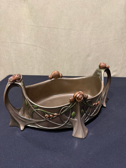 Çiçekli Dekoratif Bowl | Art Nouveau Meyvelik ve Sunum Kasesi 31,5 cm