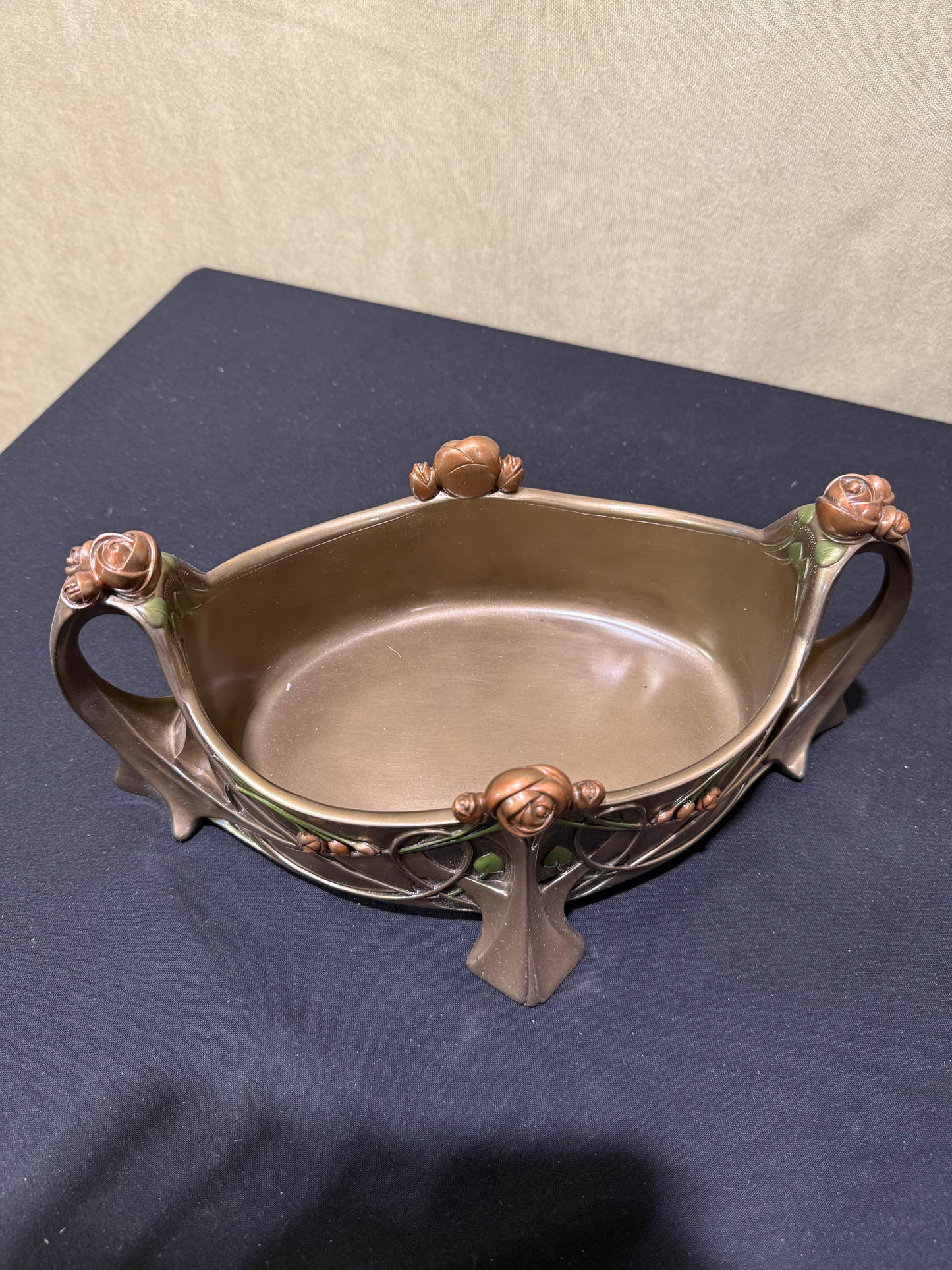 Çiçekli Dekoratif Bowl | Art Nouveau Meyvelik ve Sunum Kasesi 31,5 cm