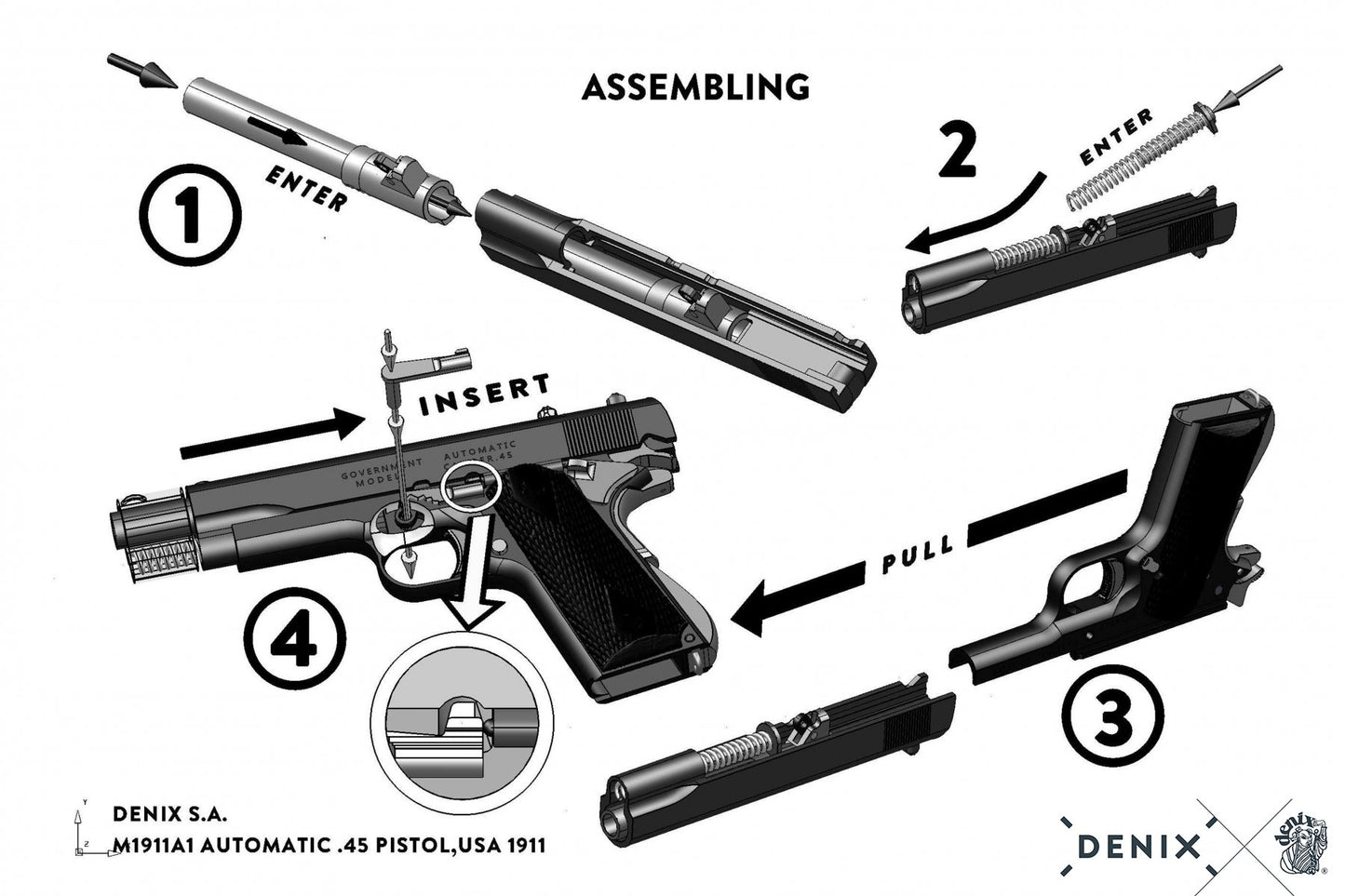 Denix Automatic .45 pistol M1911A1 Replica Pistol, USA 1911 (WWI & II)