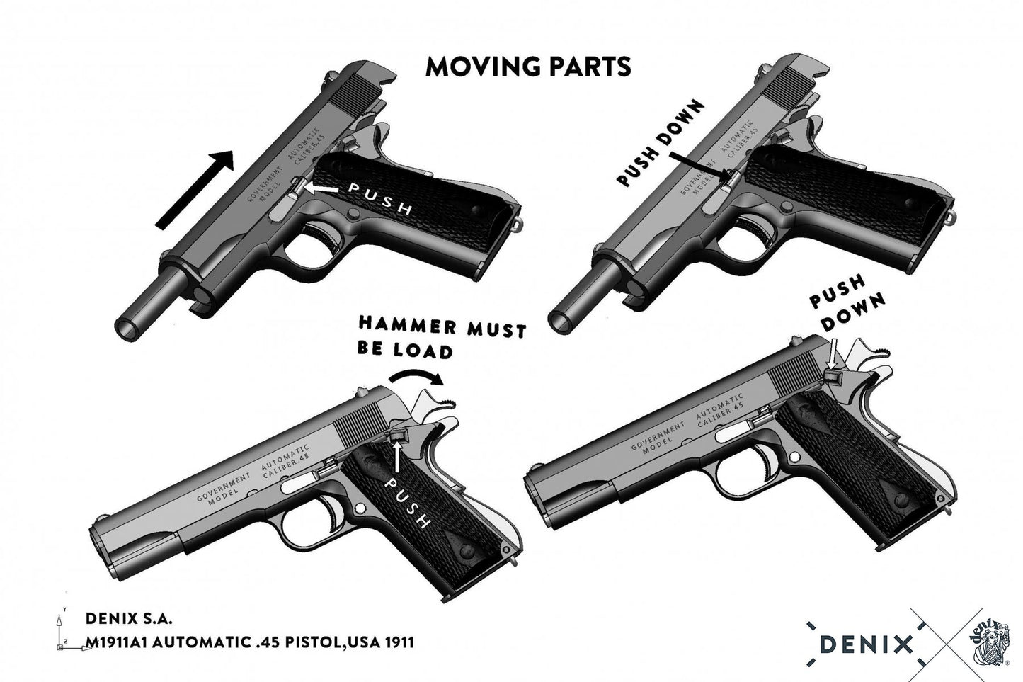 Denix Automatic .45 pistol M1911A1 Replica Pistol, USA 1911 (WWI & II)