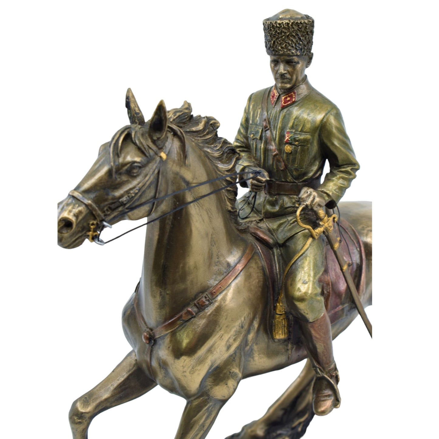Veronese Atatürk Süvari Heykeli Bronz Görünümlü Dekoratif Biblo 28,5 cm