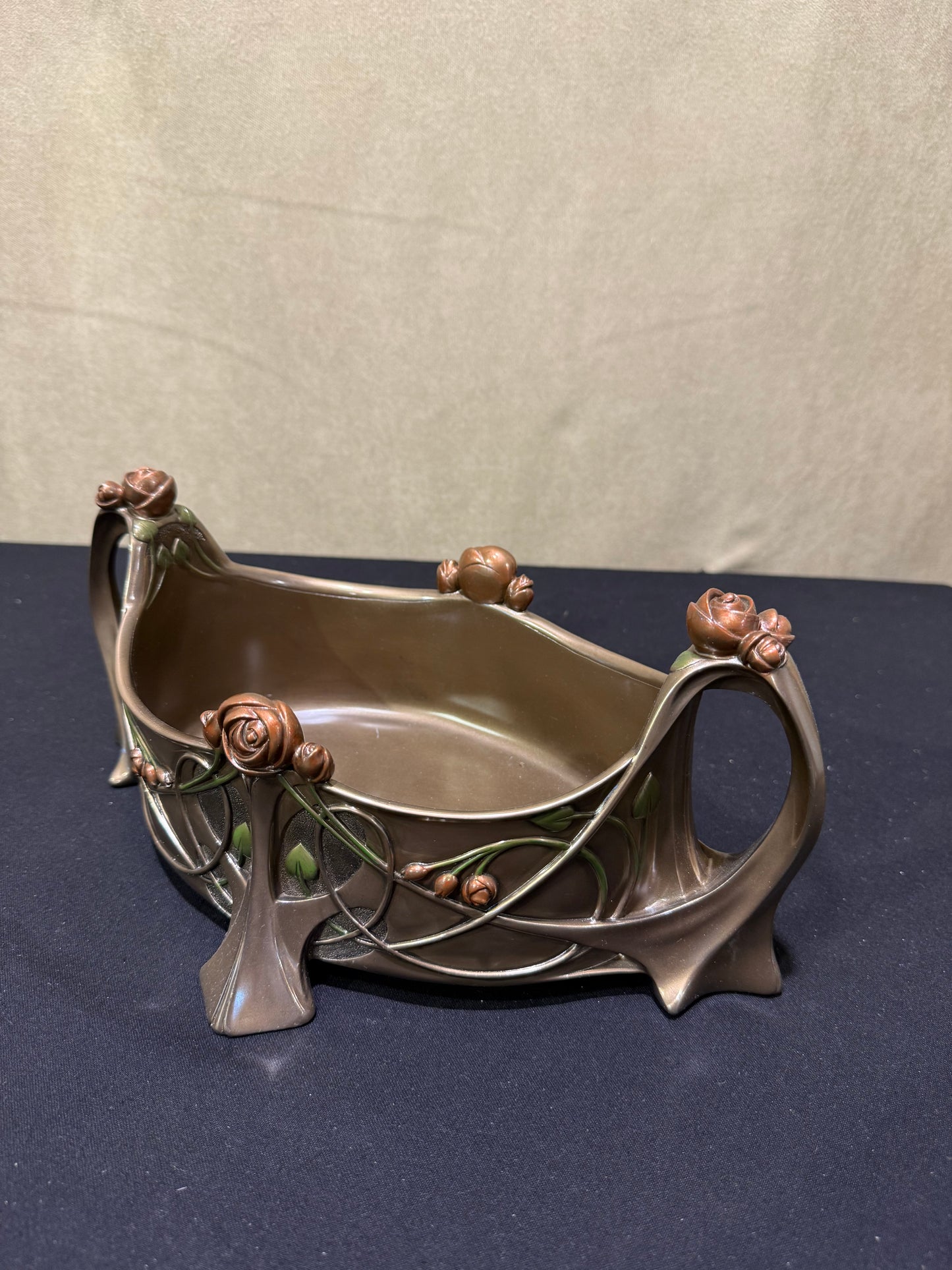 Çiçekli Dekoratif Bowl | Art Nouveau Meyvelik ve Sunum Kasesi 31,5 cm
