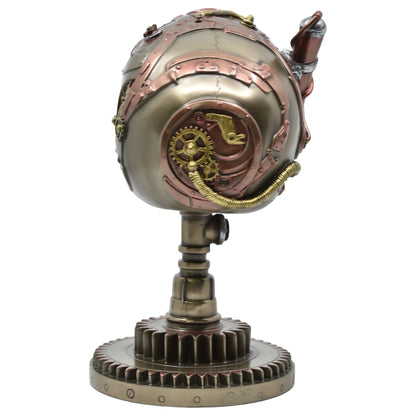 Çarklı Kurukafa Dekoratif Biblo | Soğuk Döküm Reçine (Cold Cast Resin) El Boyaması Steampunk Heykel 22,5 cm