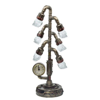 Steampunk Işıklı Masa Saati Cold Cast Resin El Boyaması 43 cm