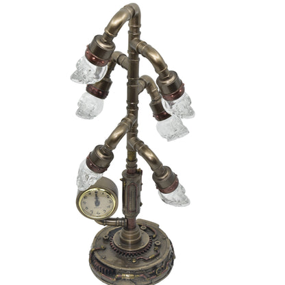 Steampunk Işıklı Masa Saati Cold Cast Resin El Boyaması 43 cm