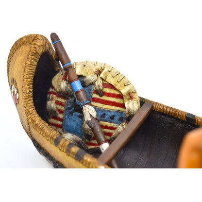 Yerli Kanoda Savaşçı Dekoratif Heykel | Kızılderili Kano Figürü 31 cm
