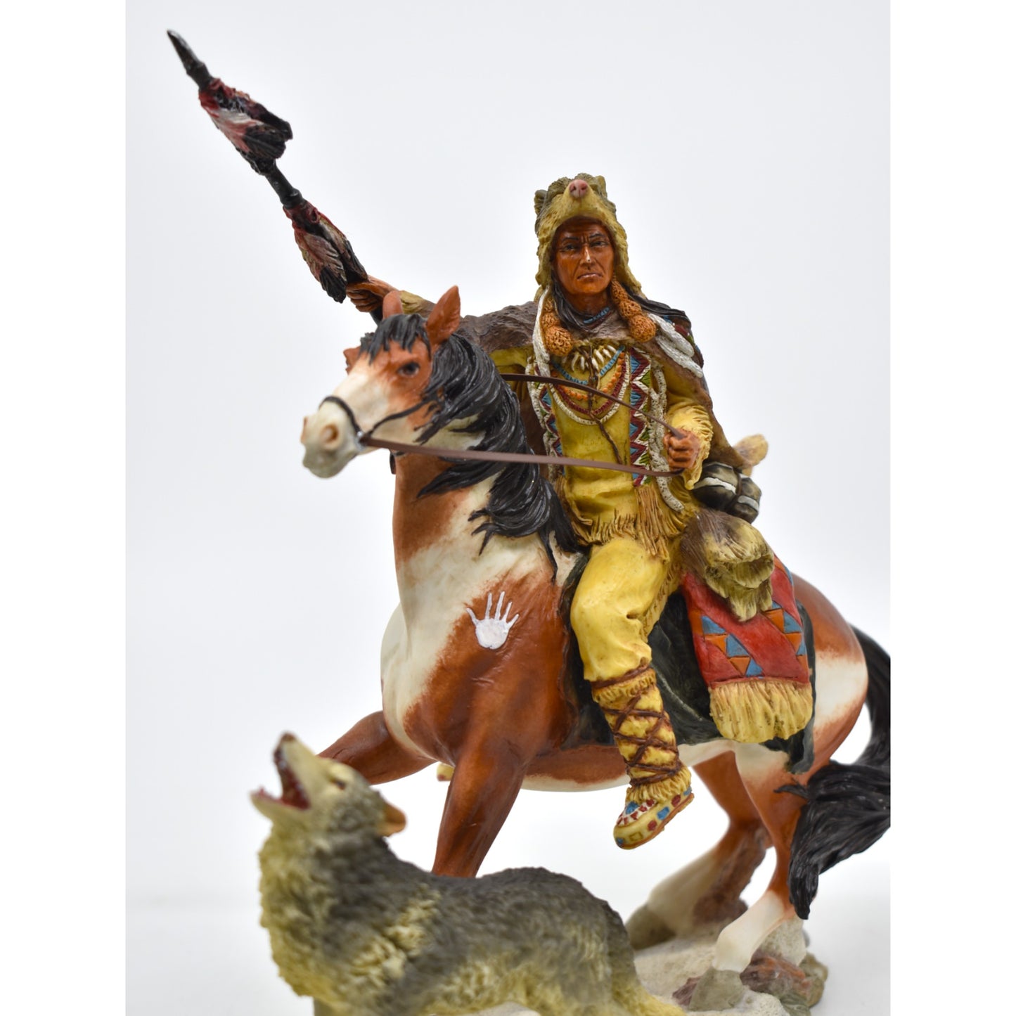 Atlı Yerli Savaşçı ve Kurt Dekoratif Heykel | Yerli Avcı Koleksiyon Figürü 21 cm