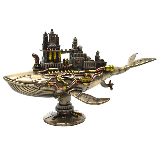 Galaktik Balina Dekoratif Heykel | Soğuk Döküm Reçine El Boyaması Steampunk Biblo 28,5 cm