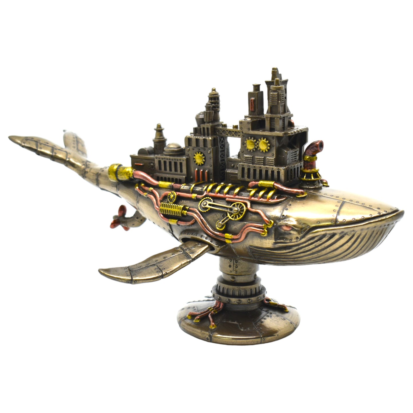 Galaktik Balina Dekoratif Heykel | Soğuk Döküm Reçine El Boyaması Steampunk Biblo 28,5 cm