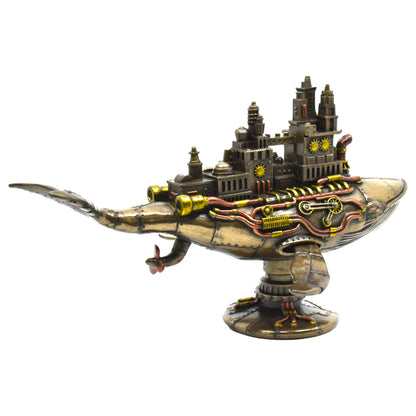 Galaktik Balina Dekoratif Heykel | Soğuk Döküm Reçine El Boyaması Steampunk Biblo 28,5 cm