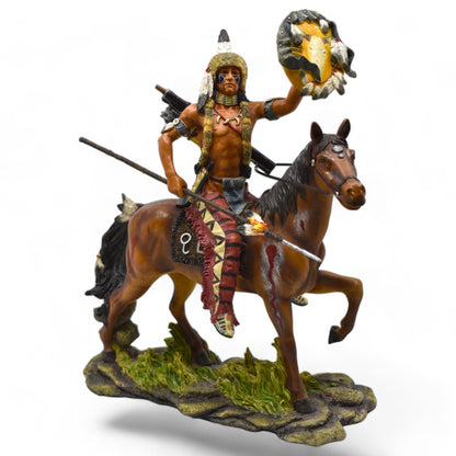 Atlı Yerli Savaşçı Dekoratif Heykel | At Üzerinde Yerli Savaşçı Figürü 28 cm