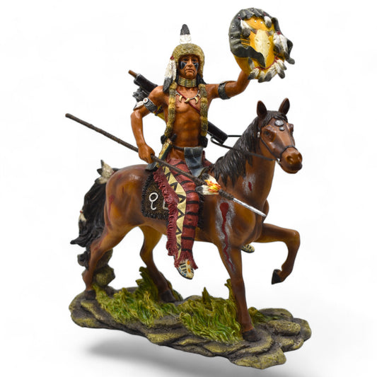 Atlı Yerli Savaşçı Dekoratif Heykel | At Üzerinde Yerli Savaşçı Figürü 28 cm