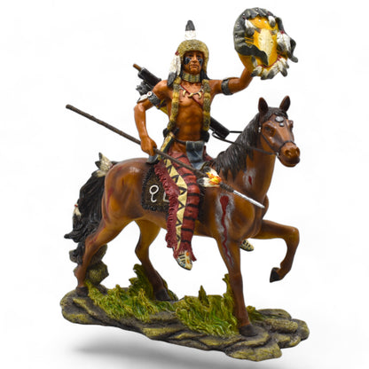 Atlı Yerli Savaşçı Dekoratif Heykel | At Üzerinde Yerli Savaşçı Figürü 28 cm