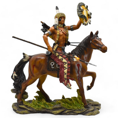 Atlı Yerli Savaşçı Dekoratif Heykel | At Üzerinde Yerli Savaşçı Figürü 28 cm