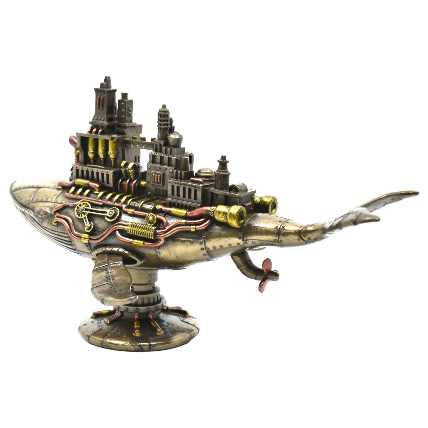 Galaktik Balina Dekoratif Heykel | Soğuk Döküm Reçine El Boyaması Steampunk Biblo 28,5 cm