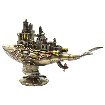 Galaktik Balina Dekoratif Heykel | Soğuk Döküm Reçine El Boyaması Steampunk Biblo 28,5 cm