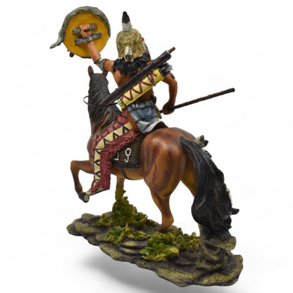 Atlı Yerli Savaşçı Dekoratif Heykel | At Üzerinde Yerli Savaşçı Figürü 28 cm