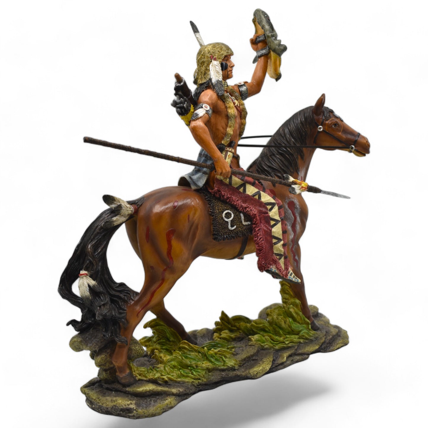 Atlı Yerli Savaşçı Dekoratif Heykel | At Üzerinde Yerli Savaşçı Figürü 28 cm