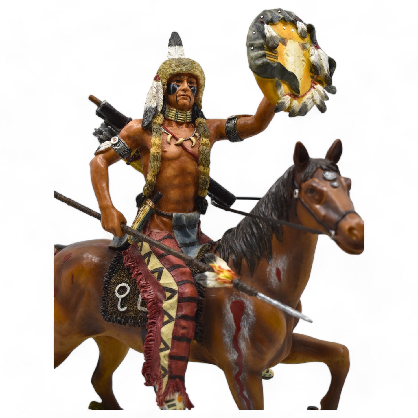 Atlı Yerli Savaşçı Dekoratif Heykel | At Üzerinde Yerli Savaşçı Figürü 28 cm