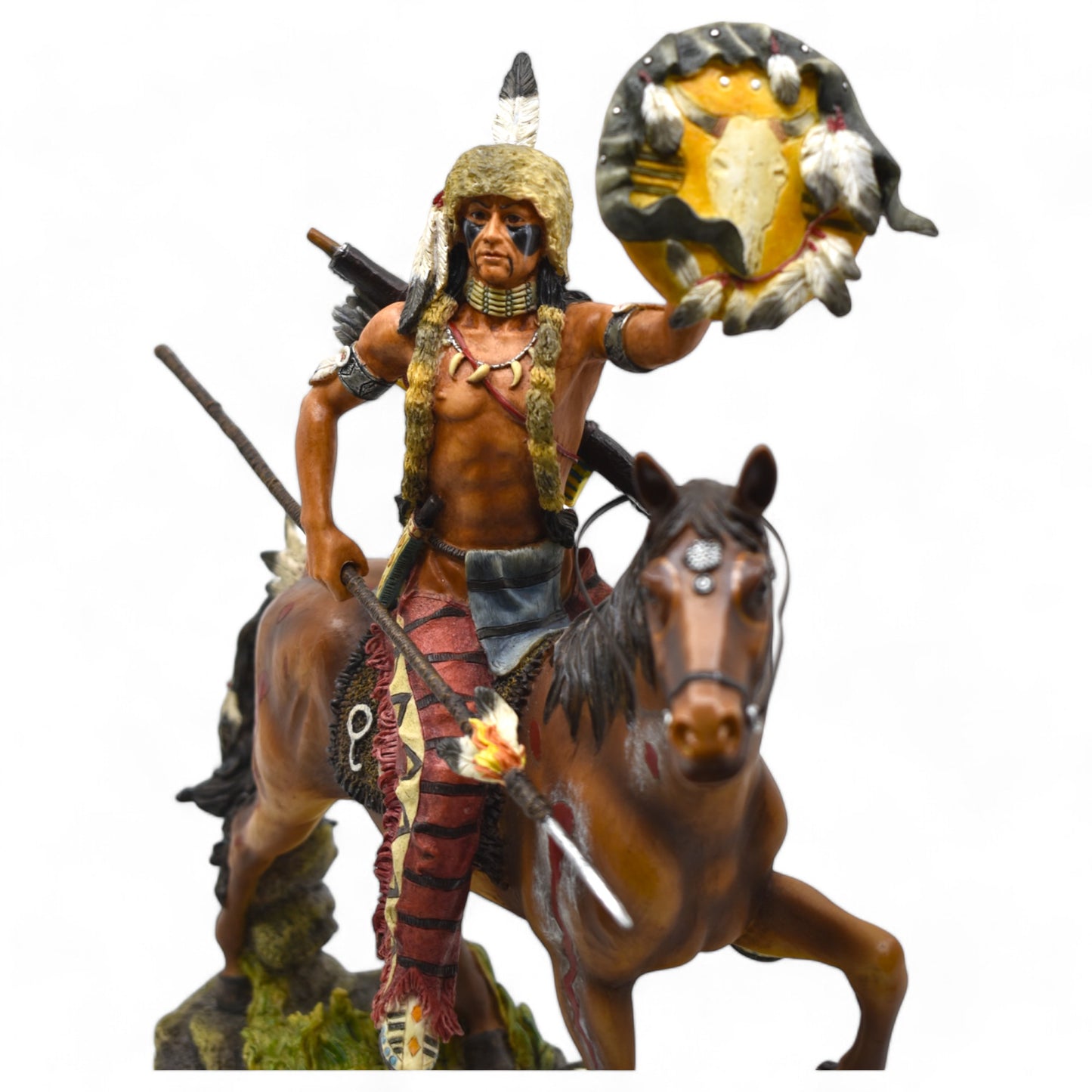 Atlı Yerli Savaşçı Dekoratif Heykel | At Üzerinde Yerli Savaşçı Figürü 28 cm