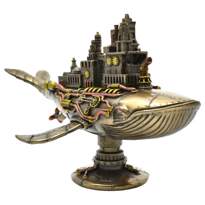 Galaktik Balina Dekoratif Heykel | Soğuk Döküm Reçine El Boyaması Steampunk Biblo 28,5 cm