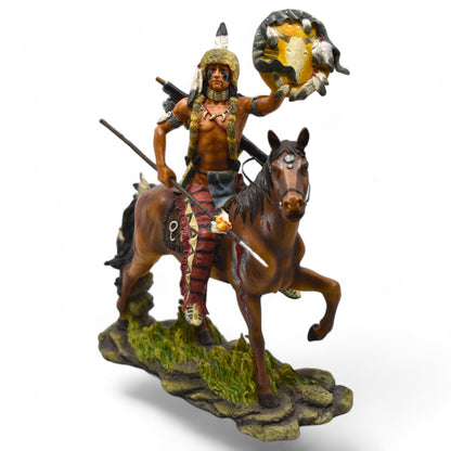 Atlı Yerli Savaşçı Dekoratif Heykel | At Üzerinde Yerli Savaşçı Figürü 28 cm