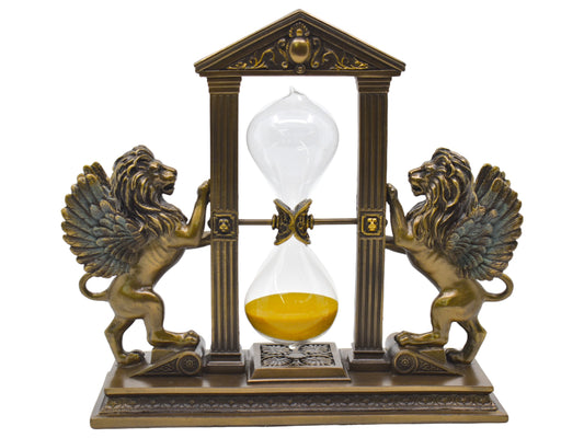 Winged Lion Hourglass Cold Cast Resin Hand Painted Decorative Object 21 cm
