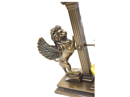 Kanatlı Aslan Kum Saati Cold Cast Resin El Boyaması Dekoratif Obje 21 cm