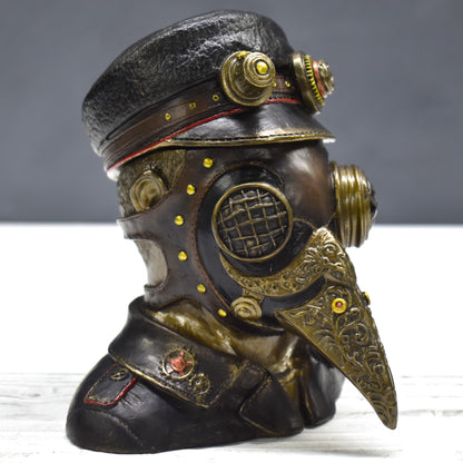 Steampunk Veba Doktoru Dekoratif Büst | Soğuk Döküm Reçine El Boyaması 15,5 cm