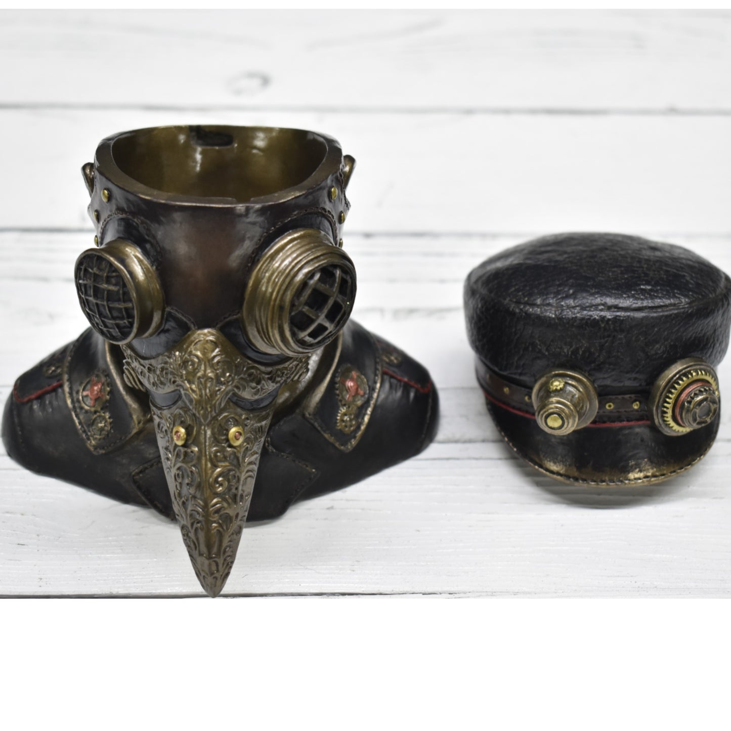 Steampunk Veba Doktoru Dekoratif Büst | Soğuk Döküm Reçine El Boyaması 15,5 cm