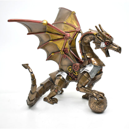 Steampunk Ejderha Dekoratif Heykel | Mekanik Ejderha Koleksiyon Figürü 19,5 cm