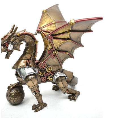 Steampunk Ejderha Dekoratif Heykel | Mekanik Ejderha Koleksiyon Figürü 19,5 cm
