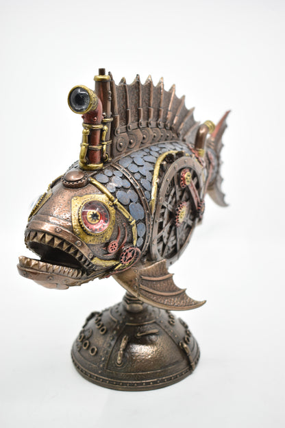 Steampunk Balık Dekoratif Heykel | Mekanik Denizcilik Koleksiyon Figürü 31 cm