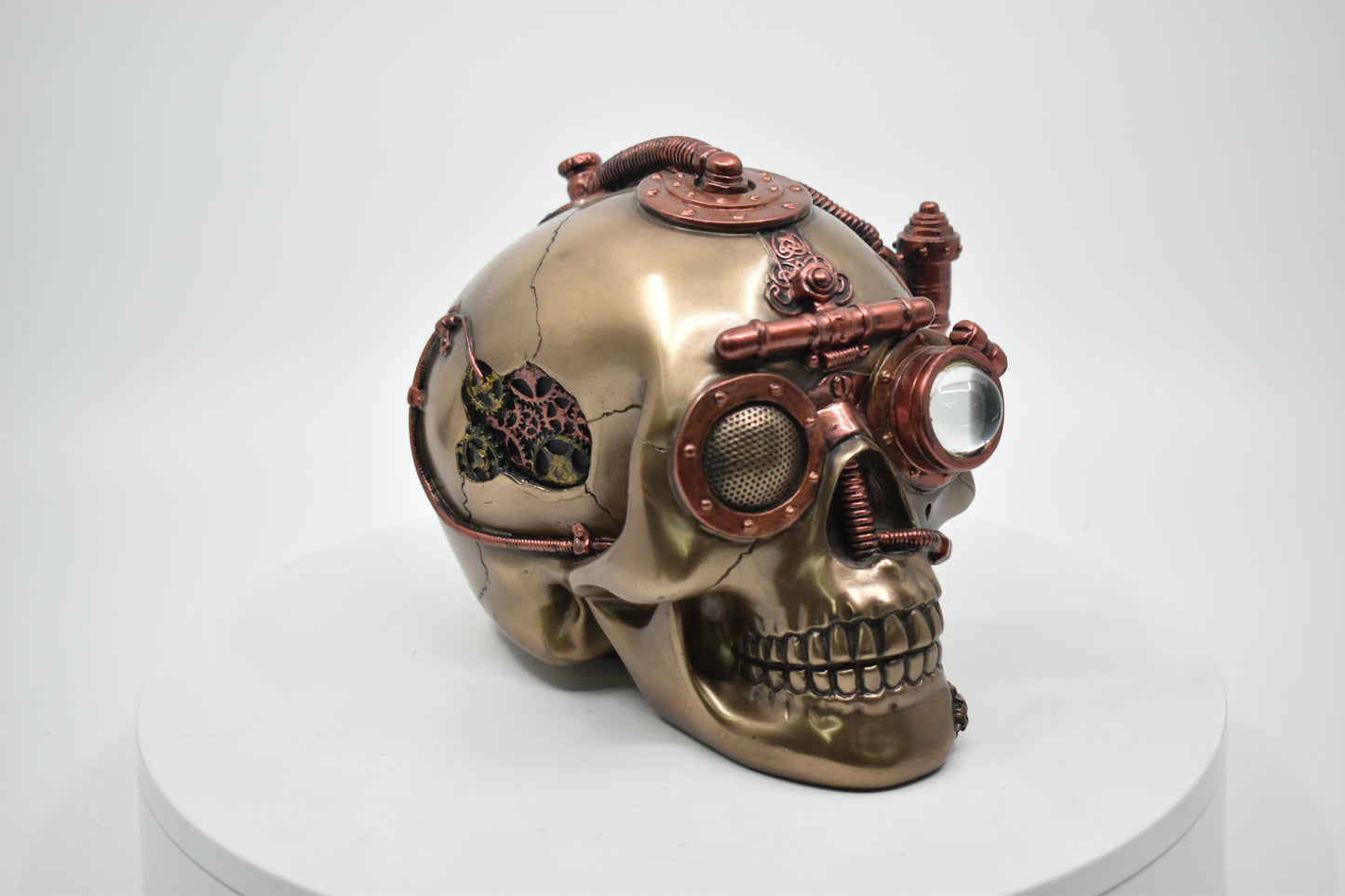 Steampunk Kurukafa Kutu | Soğuk Döküm Reçine El Boyaması Dekoratif Saklama Kutusu 17 cm