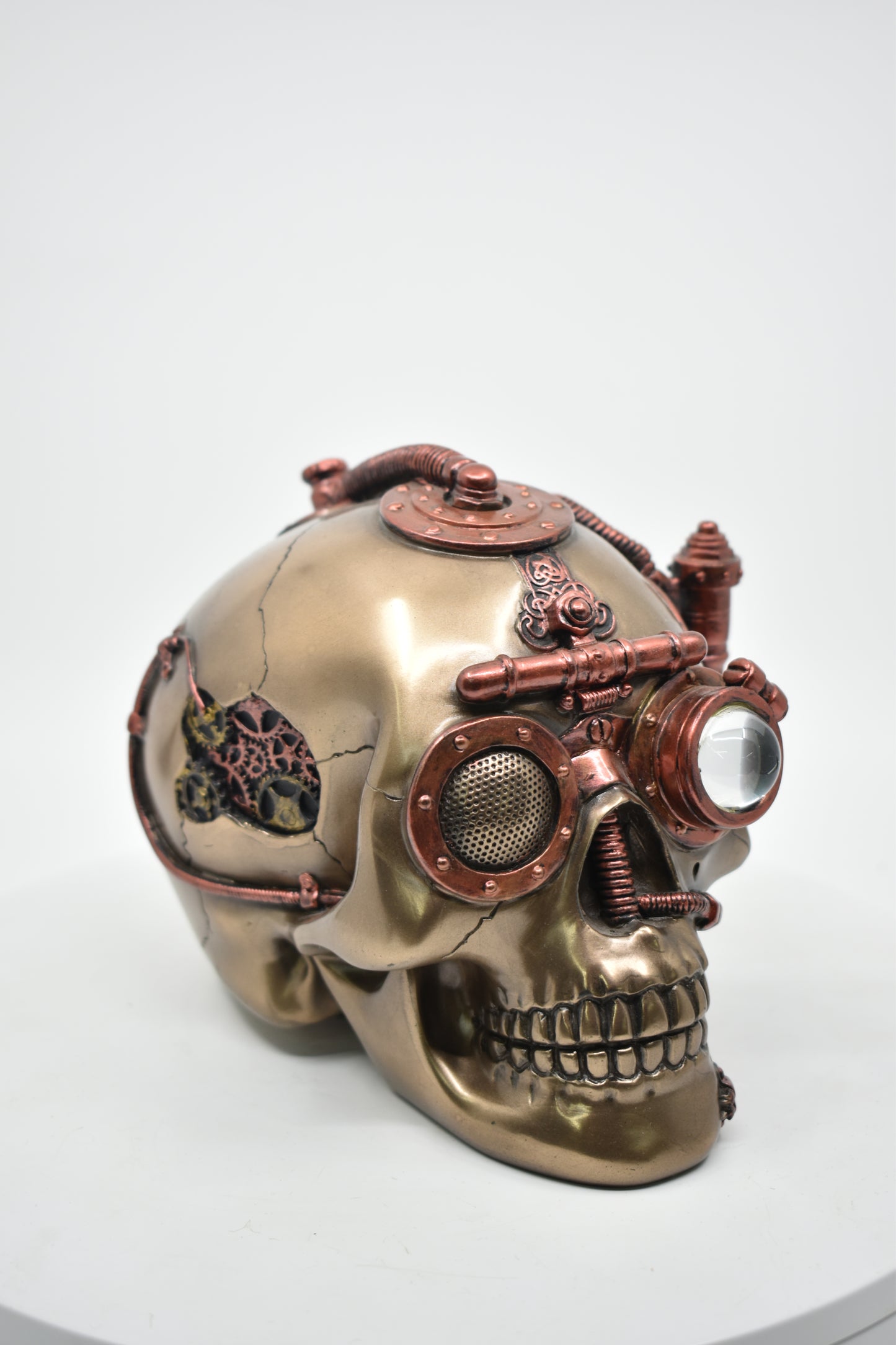 Steampunk Kurukafa Kutu | Soğuk Döküm Reçine El Boyaması Dekoratif Saklama Kutusu 17 cm