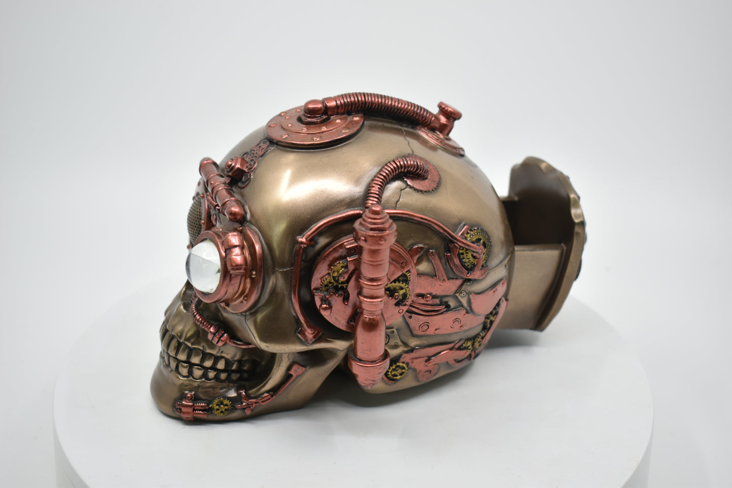 Steampunk Kurukafa Kutu | Soğuk Döküm Reçine El Boyaması Dekoratif Saklama Kutusu 17 cm