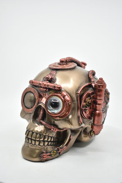 Steampunk Kurukafa Kutu | Soğuk Döküm Reçine El Boyaması Dekoratif Saklama Kutusu 17 cm