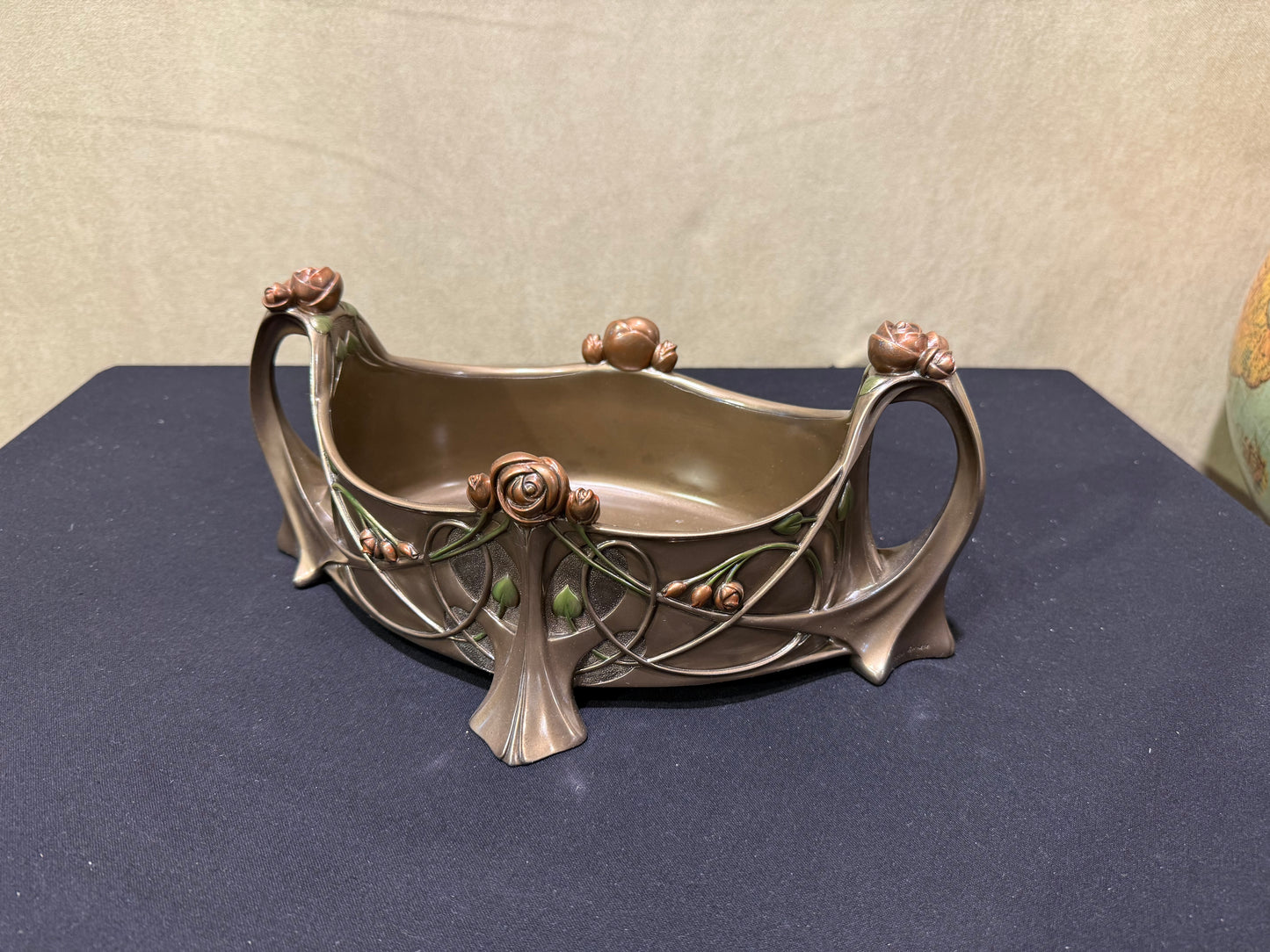 Çiçekli Dekoratif Bowl | Art Nouveau Meyvelik ve Sunum Kasesi 31,5 cm
