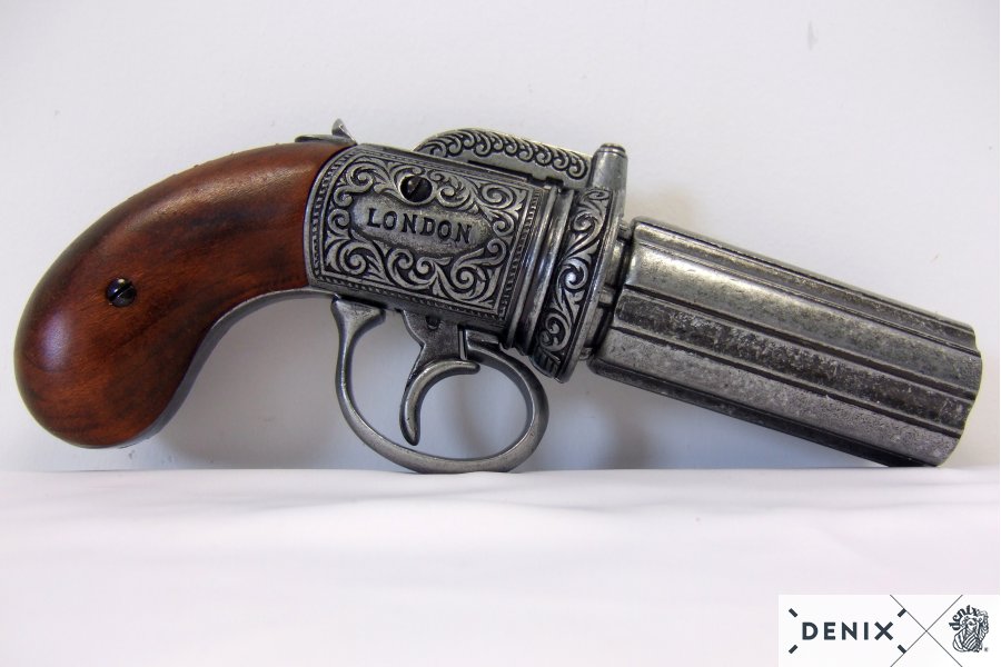 Denix 6 Barrels Pepper-Box Revolver Replica Pistol, England 1840