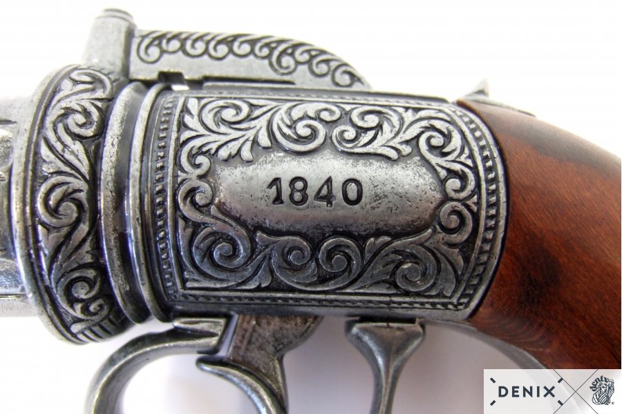 Denix 6 Barrels Pepper-Box Revolver Replika Tabanca, England 1840