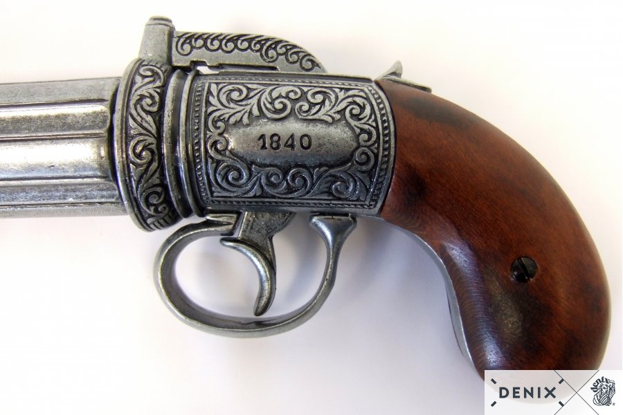 Denix 6 Barrels Pepper-Box Revolver Replika Tabanca, England 1840
