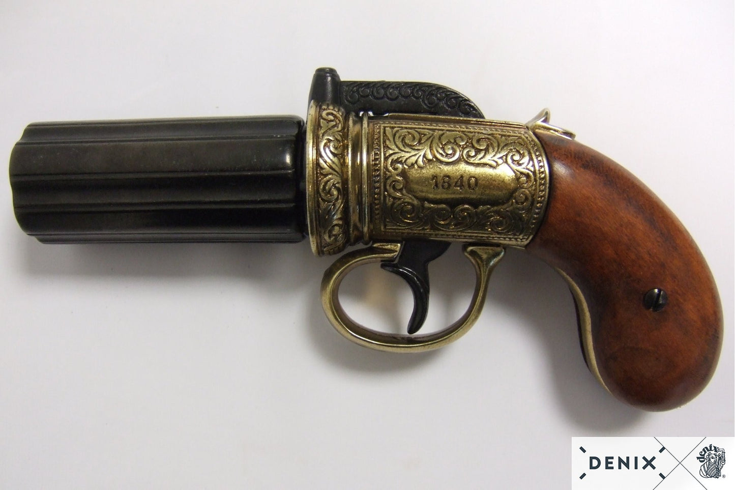 Denix 6-Barrel Pepper-Box Revolver Replica Pistol, England 1840