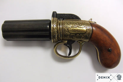 Denix 6-Barrel Pepper-Box Revolver Replica Pistol, England 1840