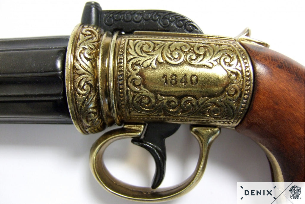 Denix 6 Barrels Pepper-Box Revolver Replika Tabanca, England 1840