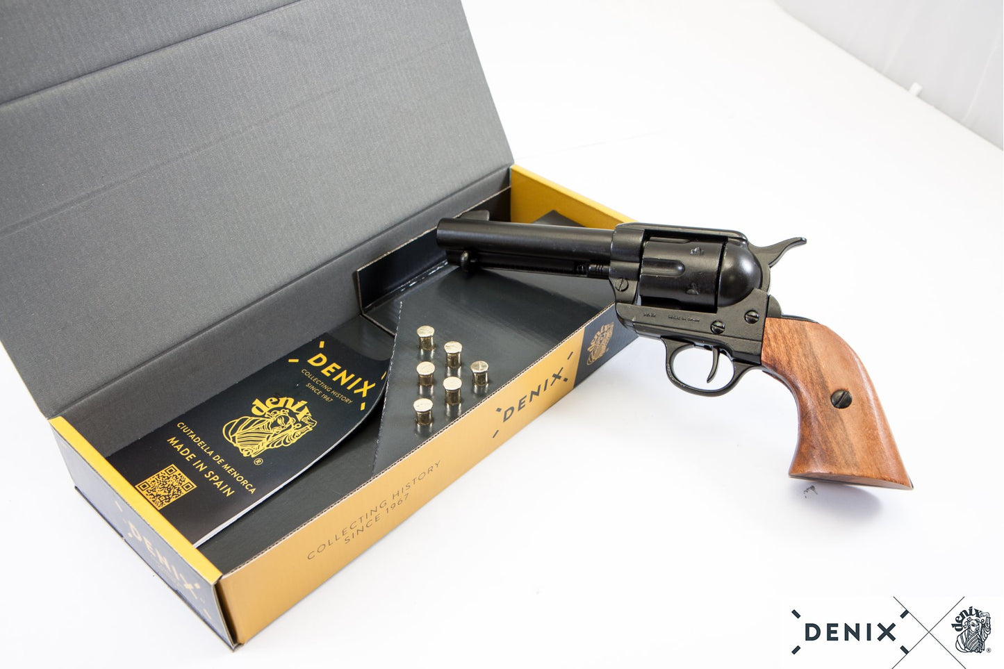 Denix Colt Peacemaker .45 Revolver Replica 4.75" + 6 Rounds – 1873 US Decorative Collection Set