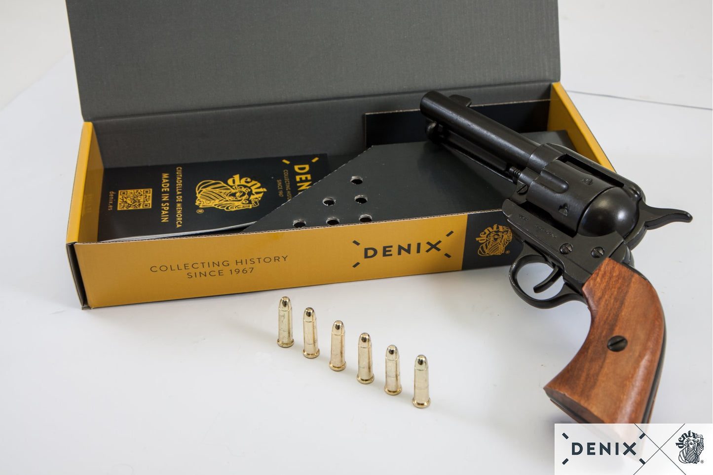 Denix Colt Peacemaker .45 Revolver Replica 4.75" + 6 Rounds – 1873 US Decorative Collection Set