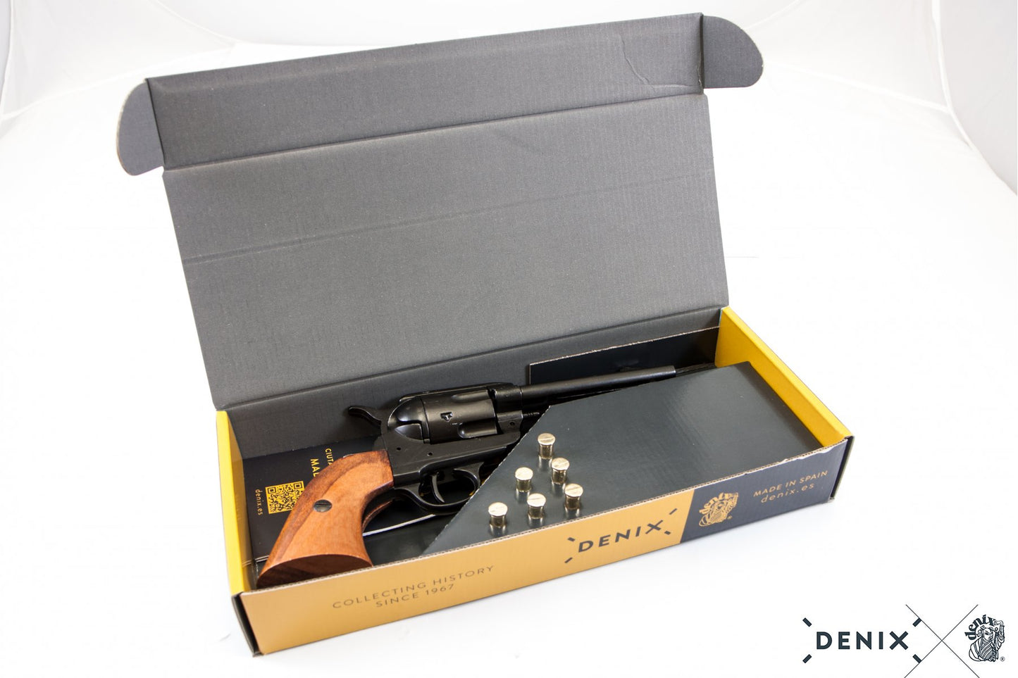 Denix Colt Peacemaker .45 Revolver Replica 4.75" + 6 Rounds – 1873 US Decorative Collection Set